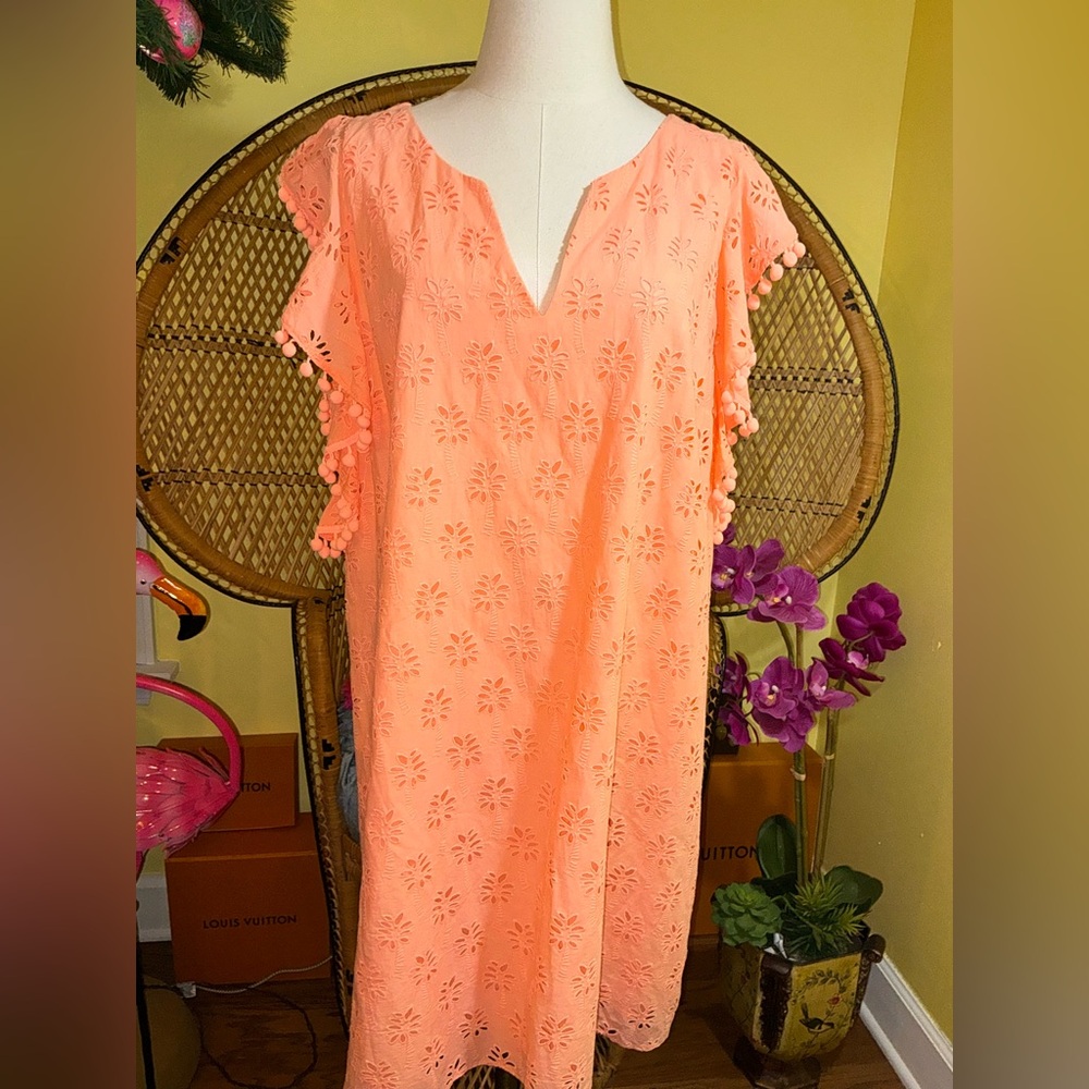 Lilly Pulitzer NWT Astara Eyelet Shift Dress Peach 🍑 Flamingo Palm Size XS - Picture 11 of 15